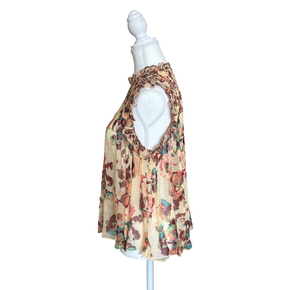 Ulla Johnson Silk Floral Blouse Size 6 Yellow Ruffle Boho Romantic Top - Picture 3 of 6